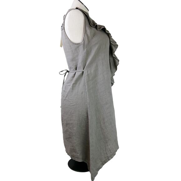 Terzo Millennio Women's SZ 12/M/44 Linen Sleeveless Ruffle Front Dress Back Lace - Picture 6 of 9